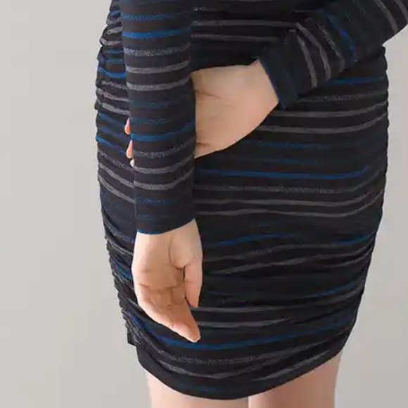 WHBM $120 Ruched Blouson Lurex Knit Dress Black Striped S M L - Picture 7 of 7